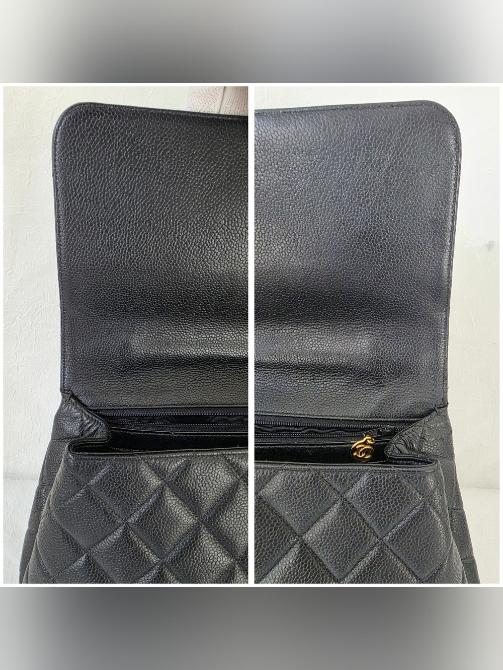 Auth CHANEL Caviar Kelly Quilted Jumbo Flap Top-Handle Bag - Picture 11 of 14